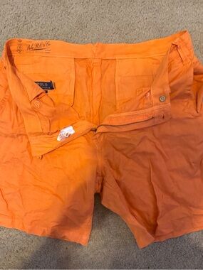 Polo by Ralph Lauren Bright Orange Men's Flat Front Cotton Shorts size 38 waist